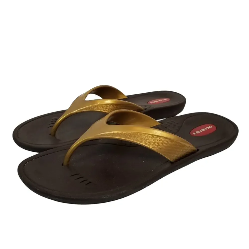 Okabashi Women's Gold Flip Flops Size Large 9.5 - 10.5